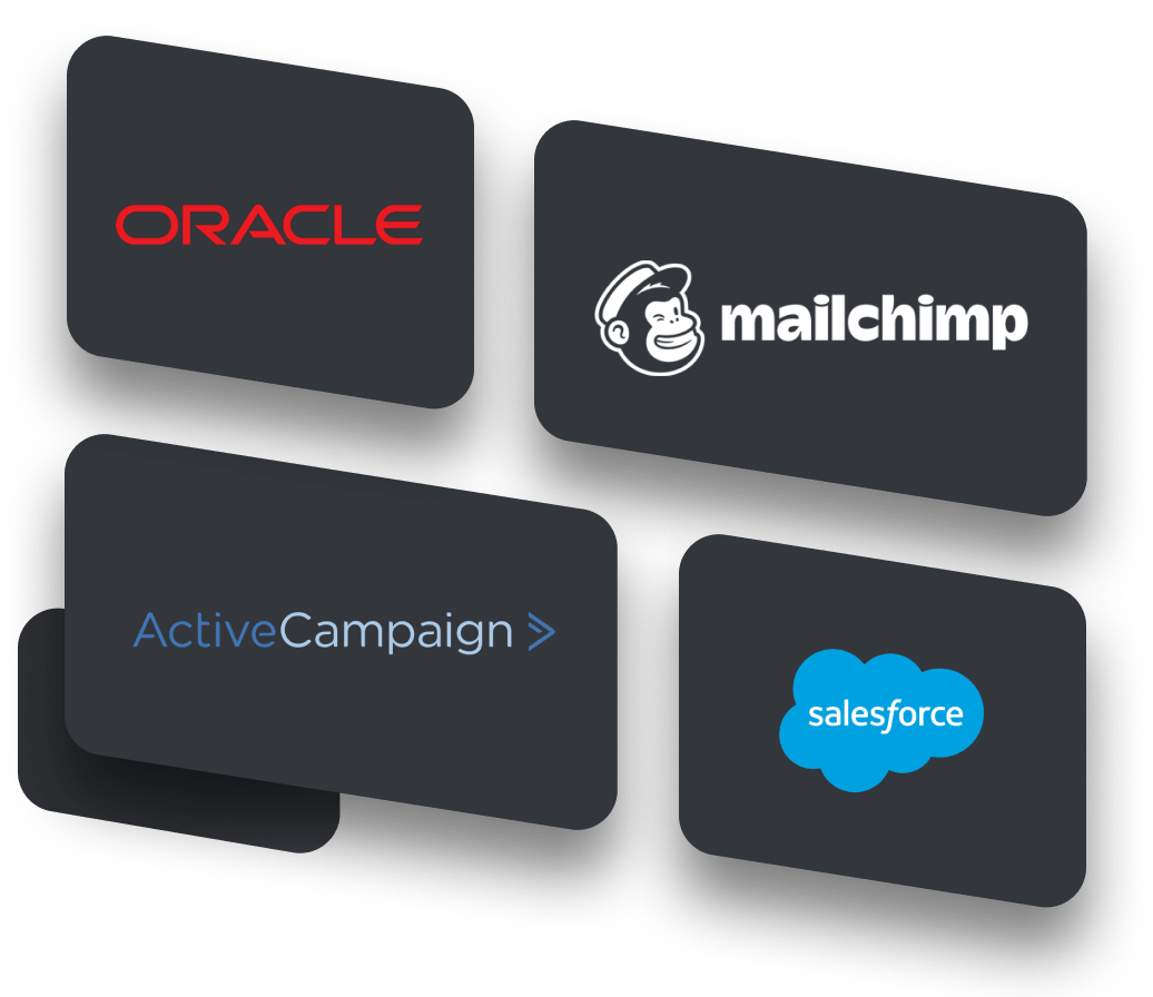 Oracle, Mailchimp, ActiveCampaign and Salesforce logos